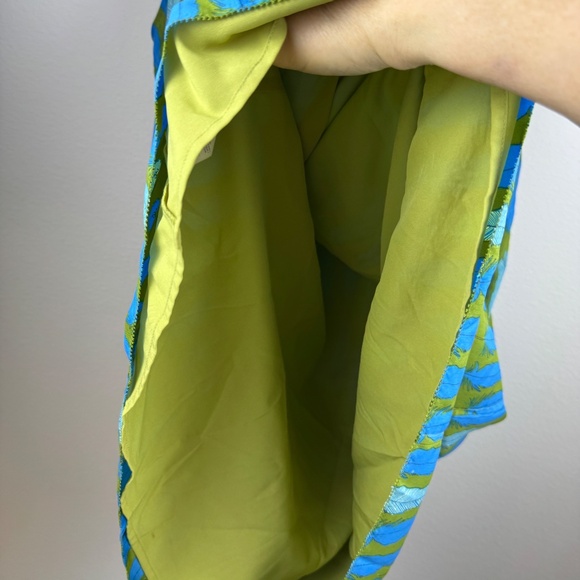 FOSSIL Green Blue Sleeveless Lightweight Feather Shift Lined Dress / Size Large - Picture 9 of 10